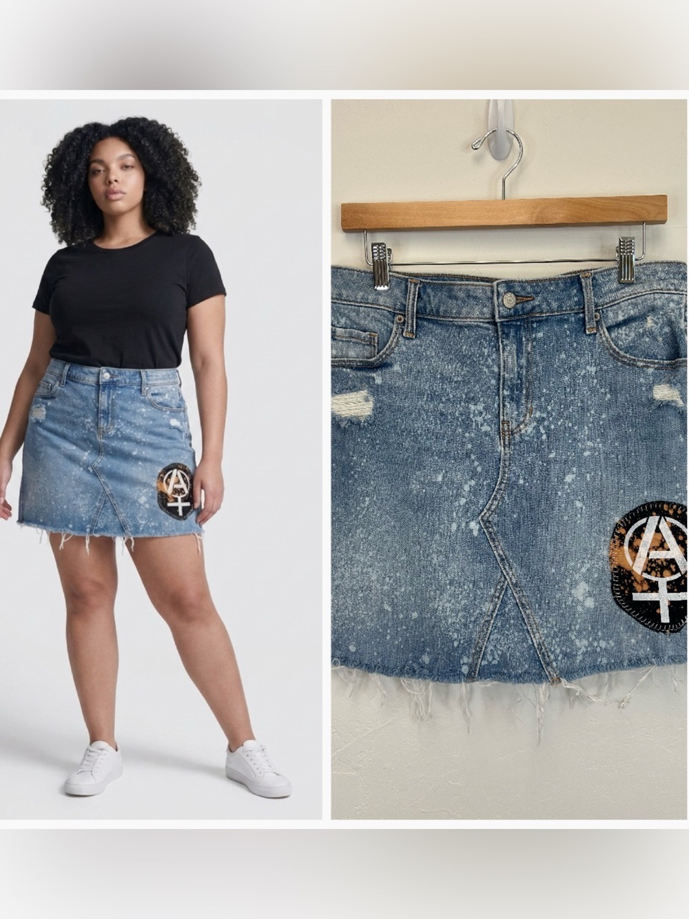 Distressed Punk Anarchy Feminist Denim Mini Skirt Size 10 Protest Womens Rights